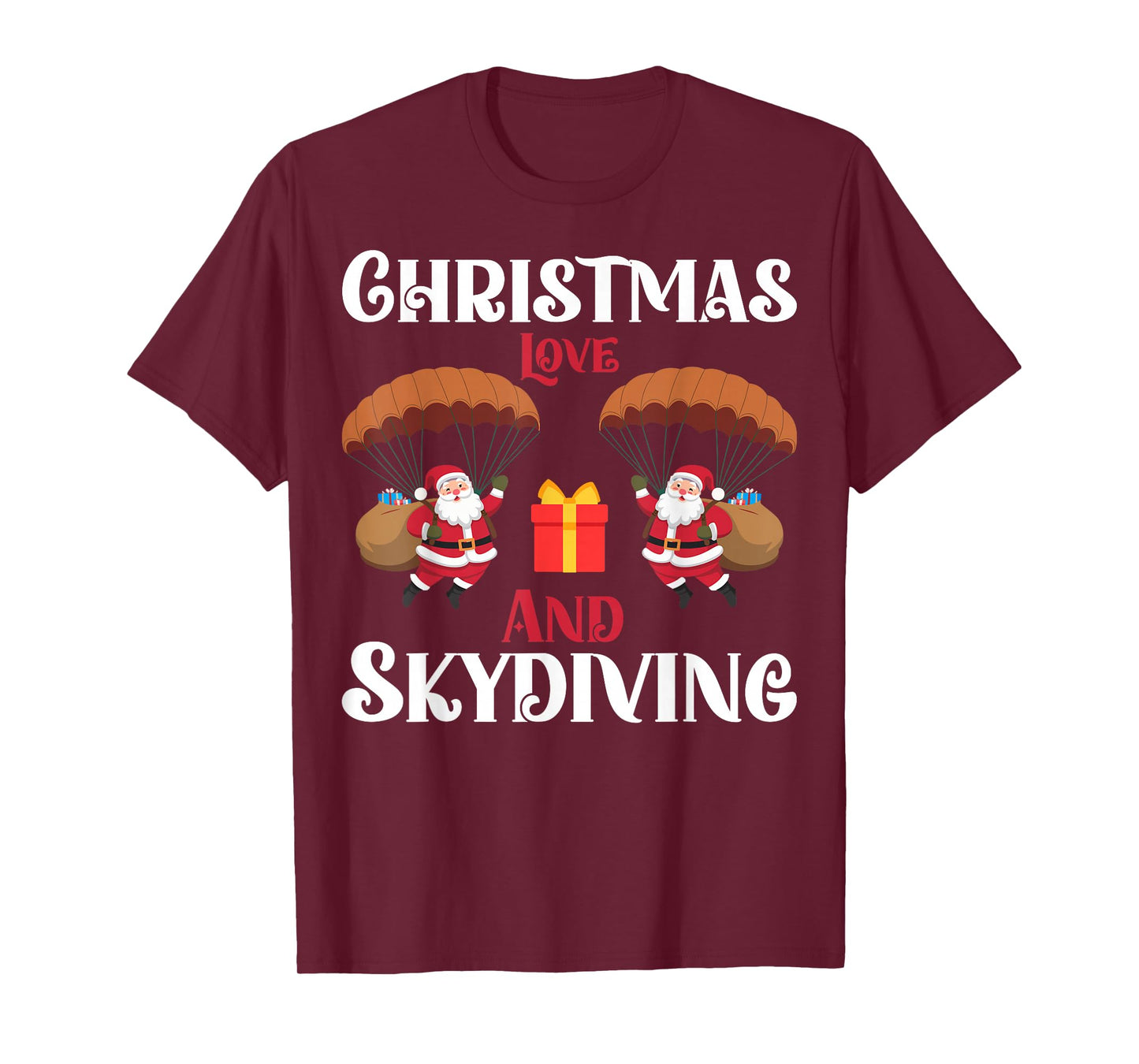 Christmas Love and Skydiving Santa Parachute Skydiver T-Shirt