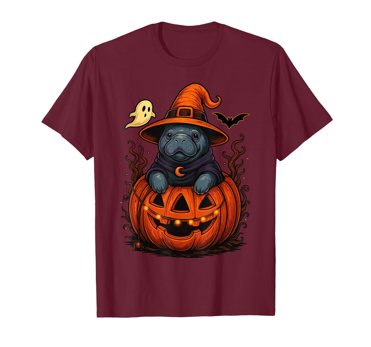 Manatee Witch Hat Pumpkin Halloween Spooky Season T-Shirt