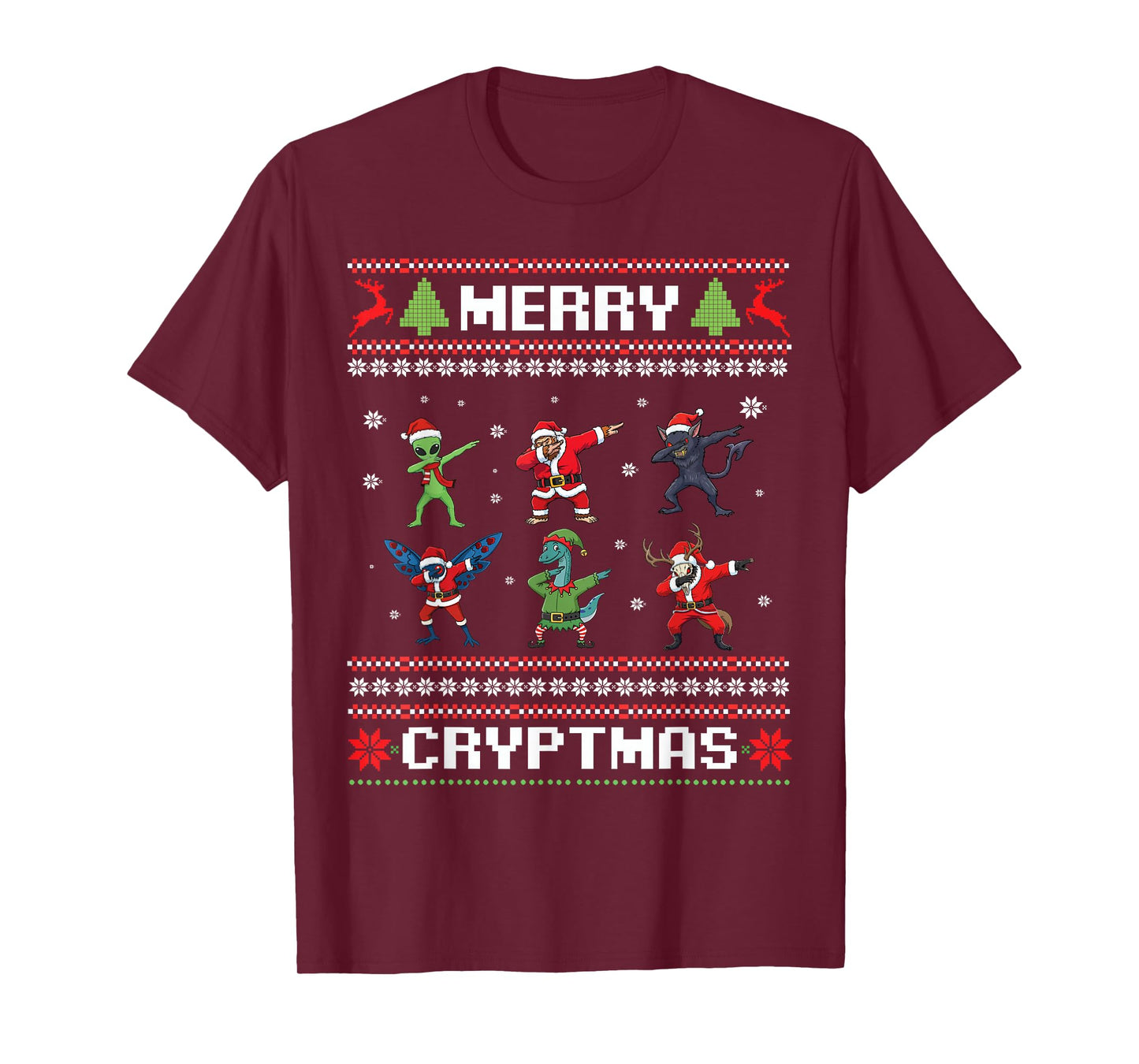 Merry Cryptmas Dabbing Cryptid Monsters Funny Ugly Christmas T-Shirt