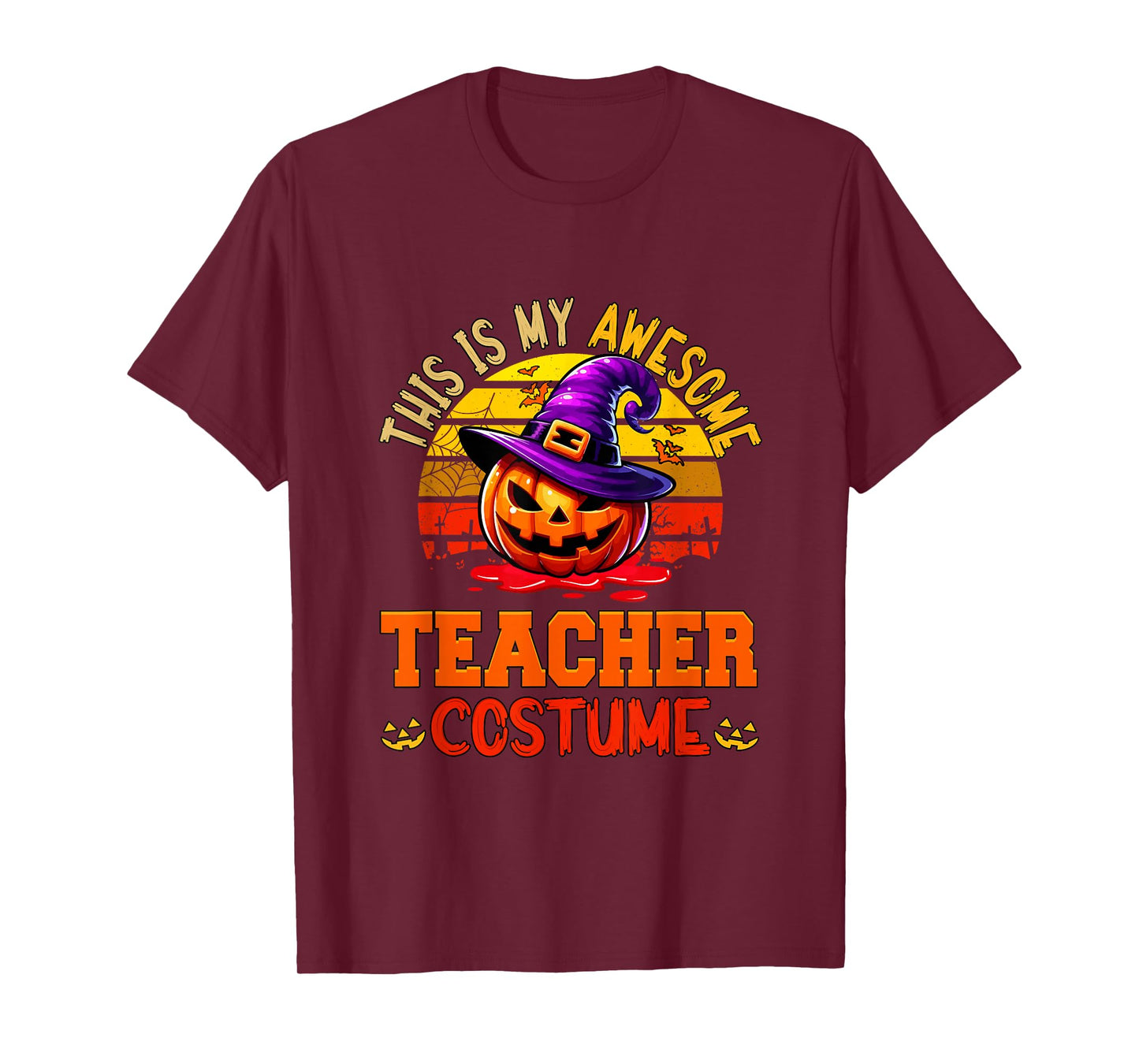 Vintage My Awesome Teacher Costume Witch Carved Pumpkin T-Shirt