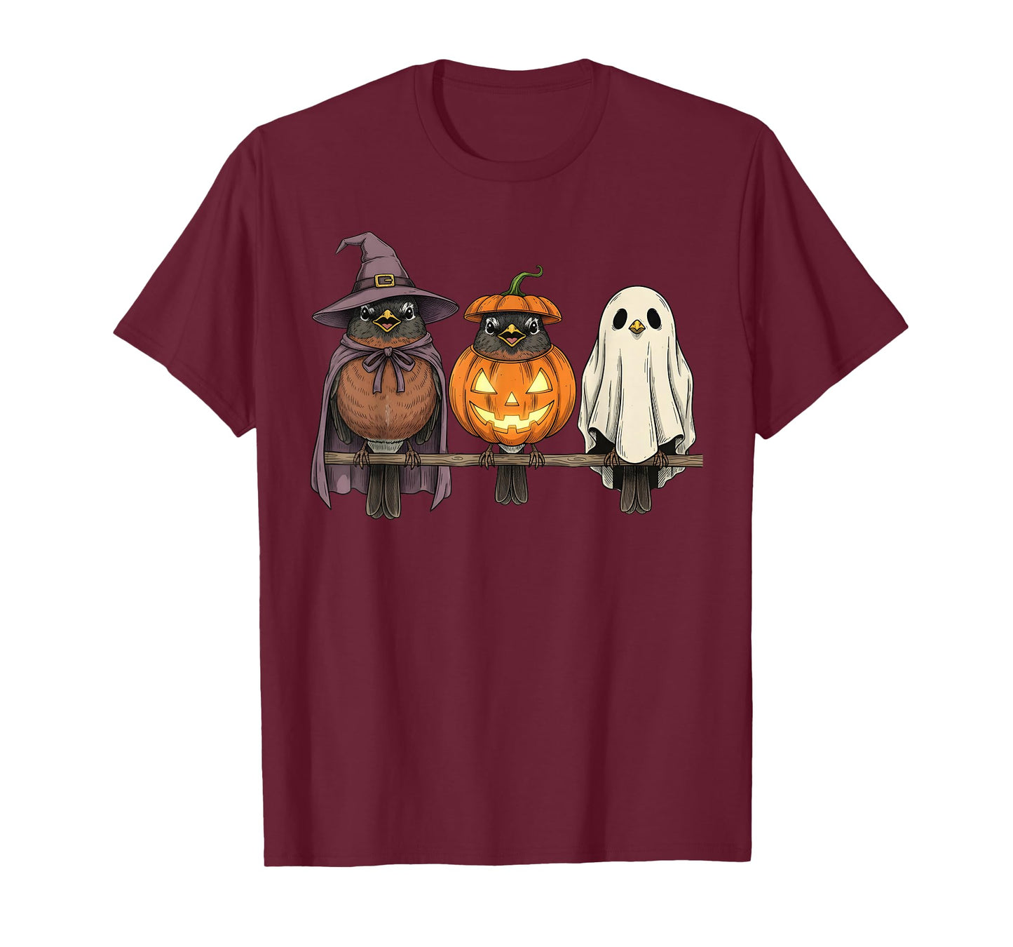 Spooky Ghost American Robin Bird Lover Pumpkin Halloween T-Shirt