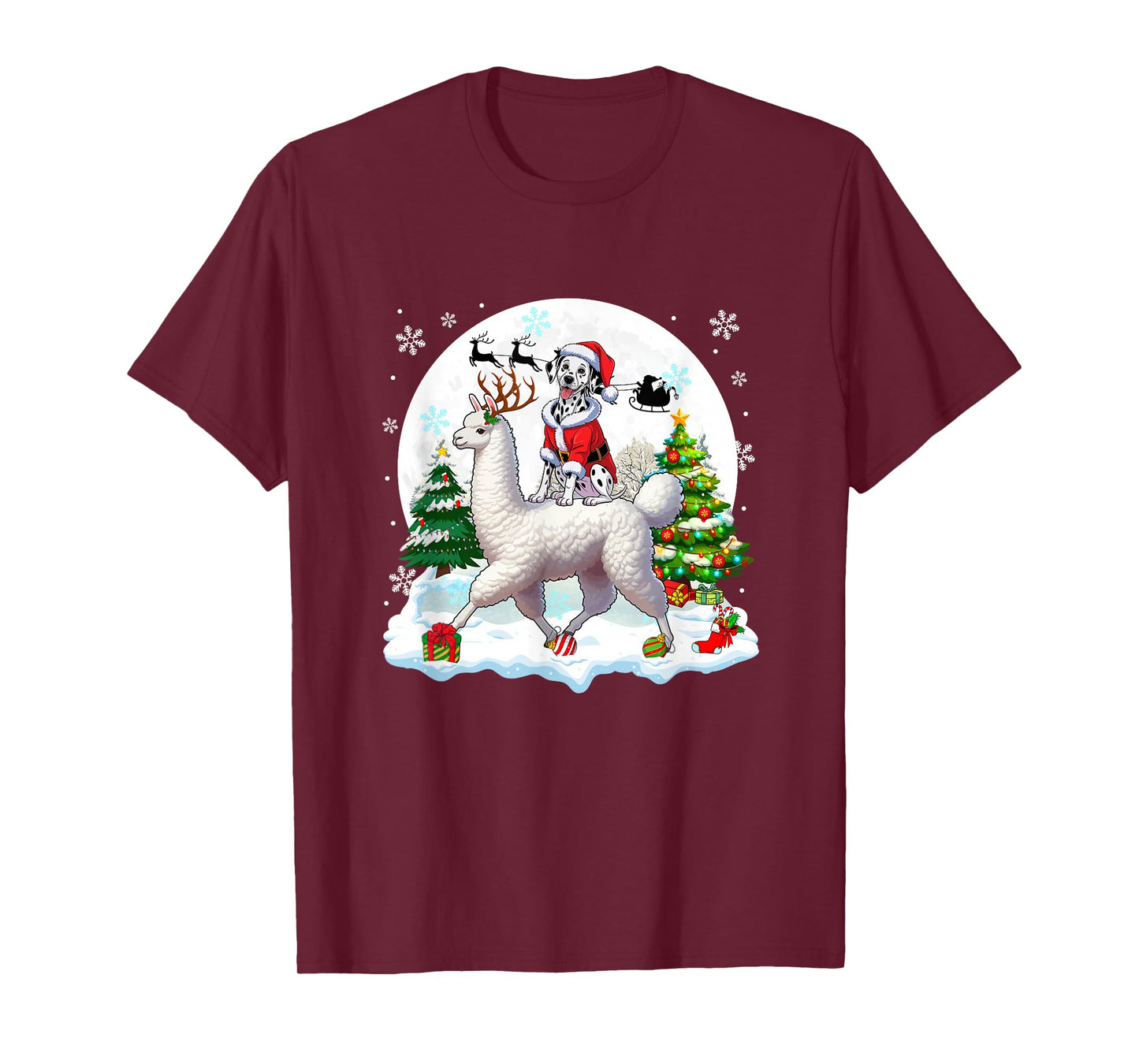 Santa Dalmatian Riding Llama Reindeer Christmas Owner Kids T-Shirt