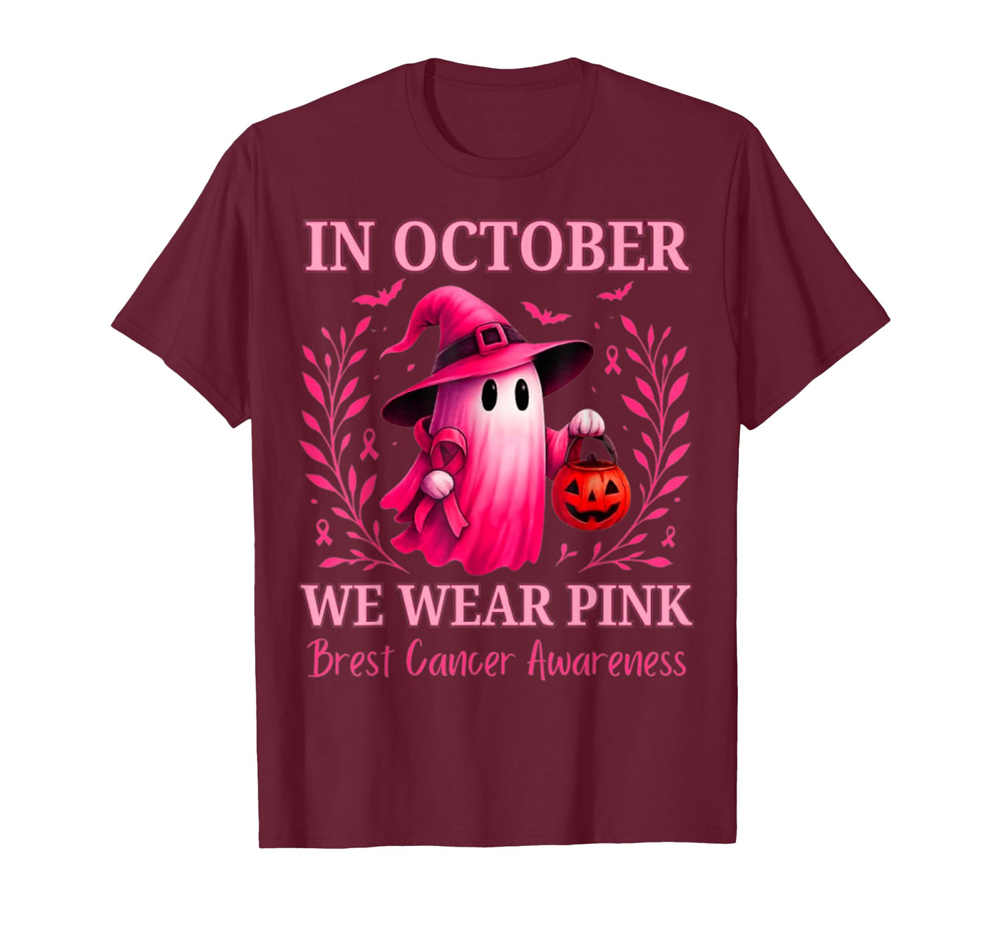 in October We Wear Pink Ghost Breast Cancer Awareness T-Shirt