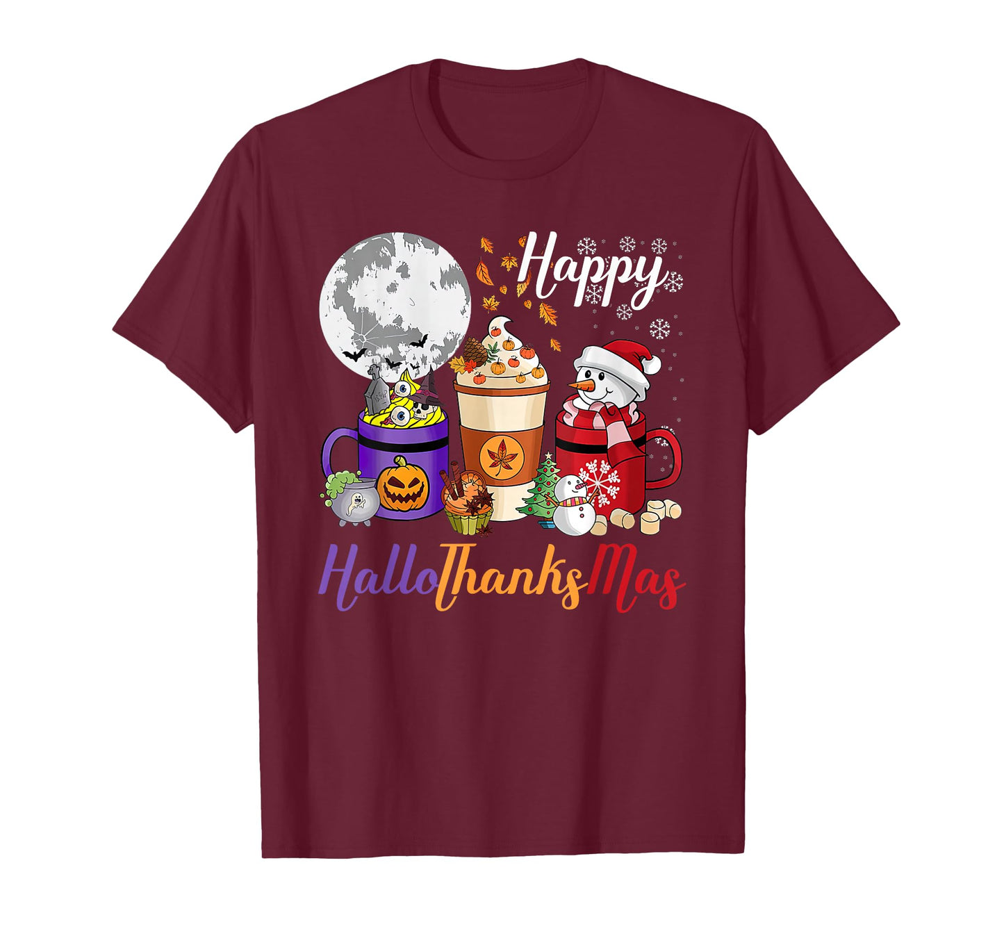 Coffee Halloween Thanksgiving Christmas Happy HalloThanksMas T-Shirt