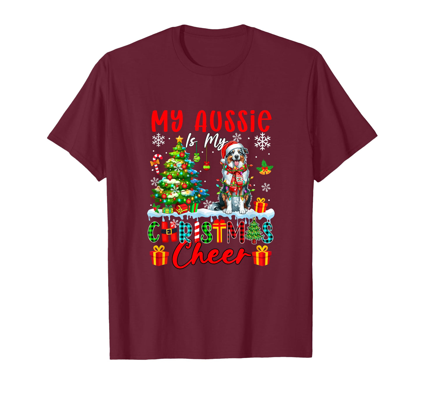 My Aussie is My Xmas Cheer Funny Santa Dog Owner Kids T-Shirt