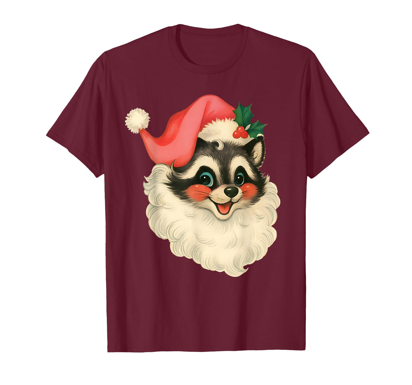 Pink Christmas Raccoon Funny Vintage Pink Santa Raccoon T-Shirt