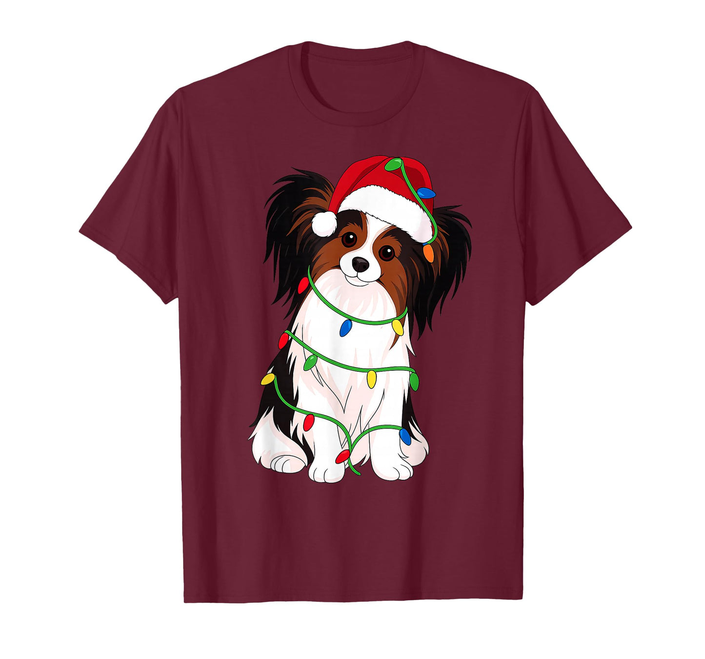 Papillon Dog Christmas Tree Lights Holiday Dog Lover T-Shirt