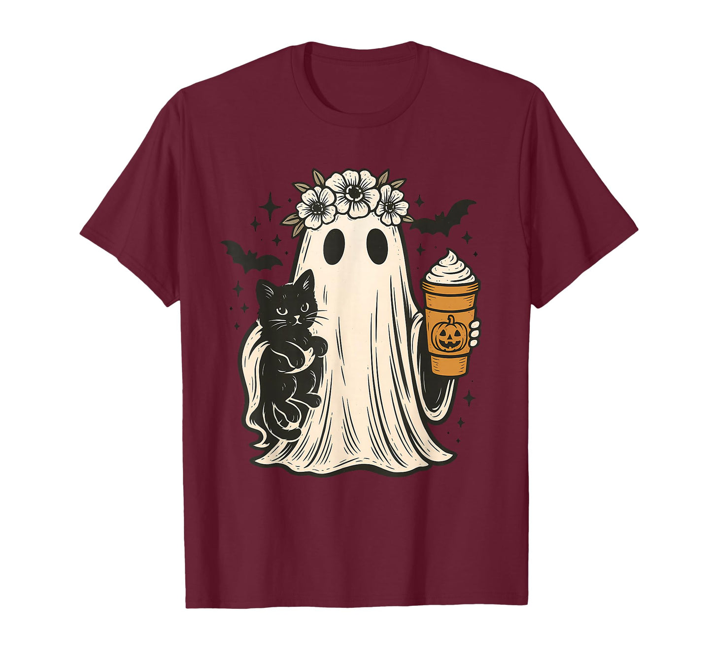 Halloween Ghost Holding Black Cat with ice Cream T-Shirt
