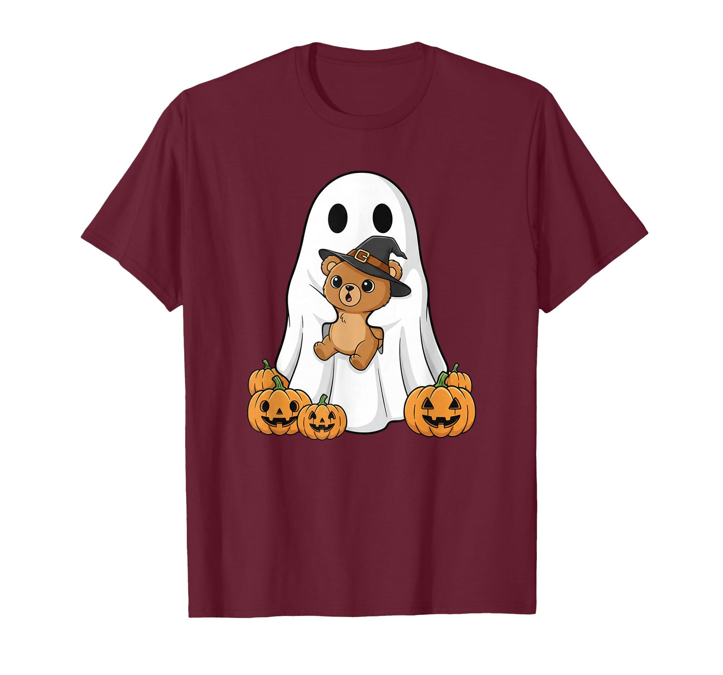Funny Ghost Pumpkin Halloween Bear Kids Mens Womens T-Shirt