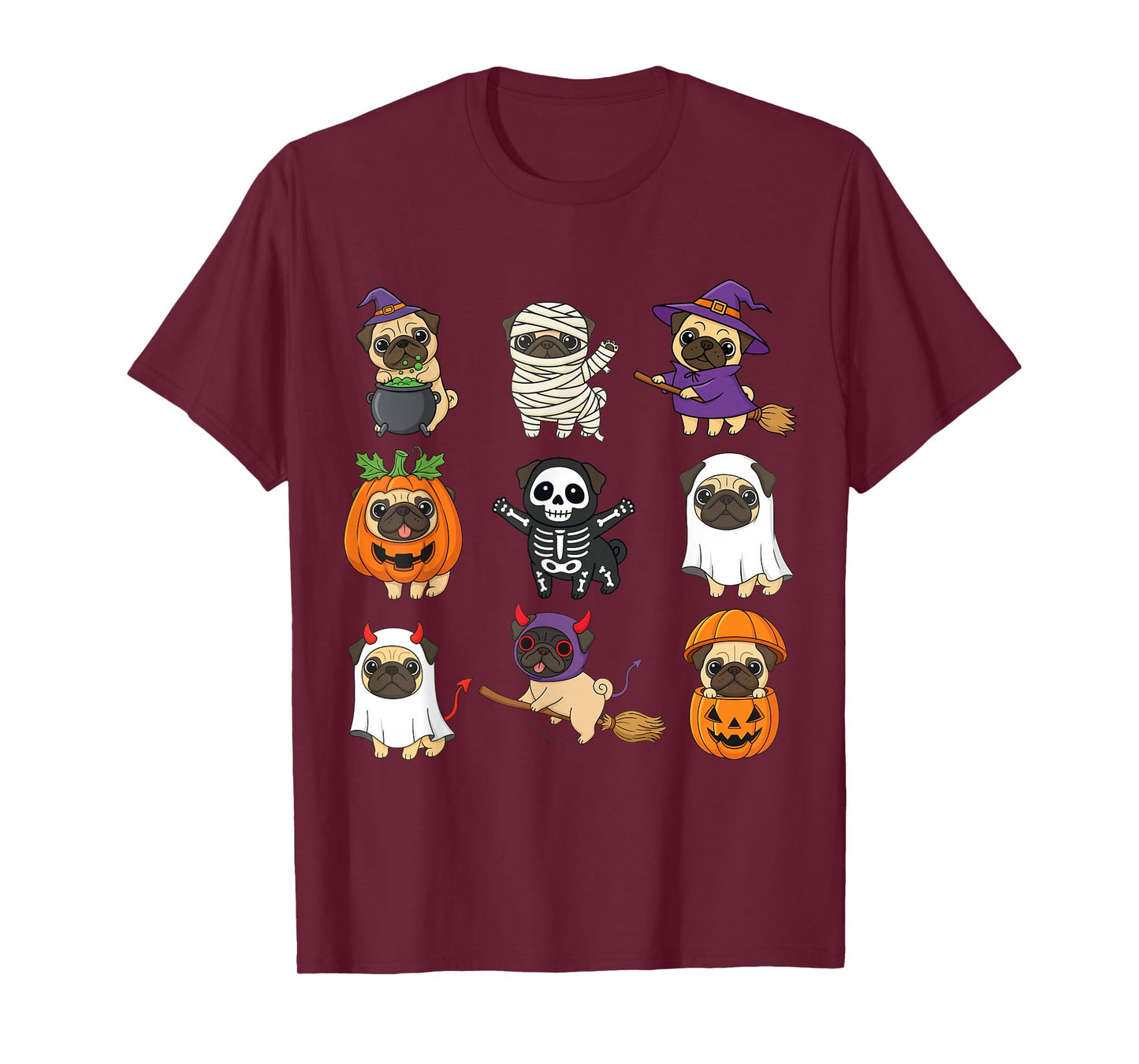 Spooky Pug Ghost Witch Pumpkin Halloween Pug Lover T-Shirt