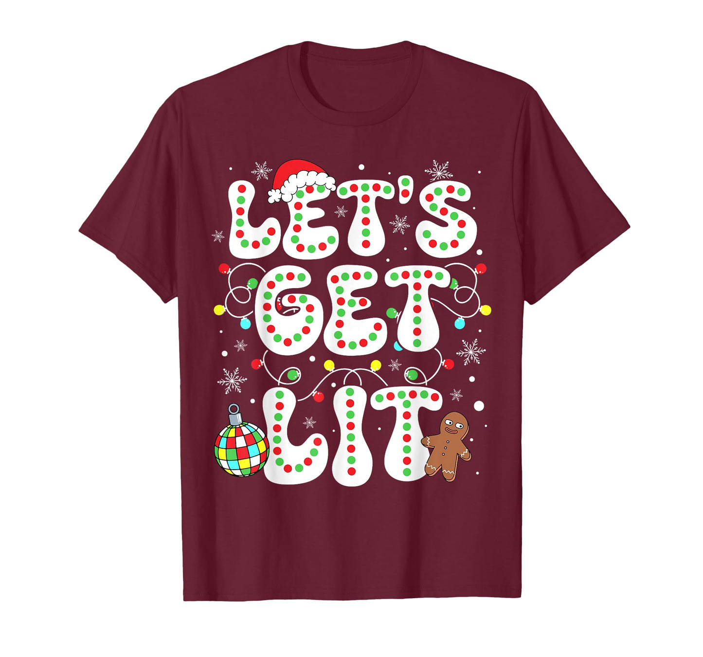 Let's Get Lit Funny Christmas Lights Xmas Pajamas Holiday T-Shirt