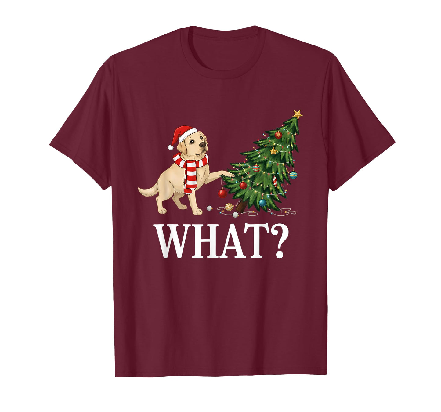 Labrador Dog Retriever Pushing Christmas Tree Over Dog What? T-Shirt