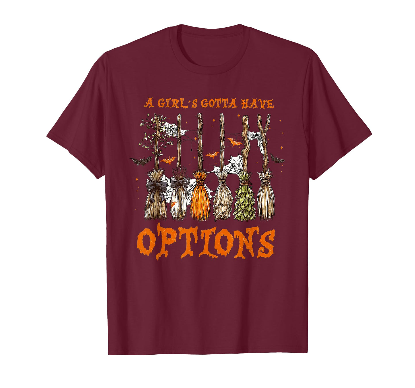 A Girl’s Gotta Have Options Retro Halloween Witch Brooms Bow T-Shirt