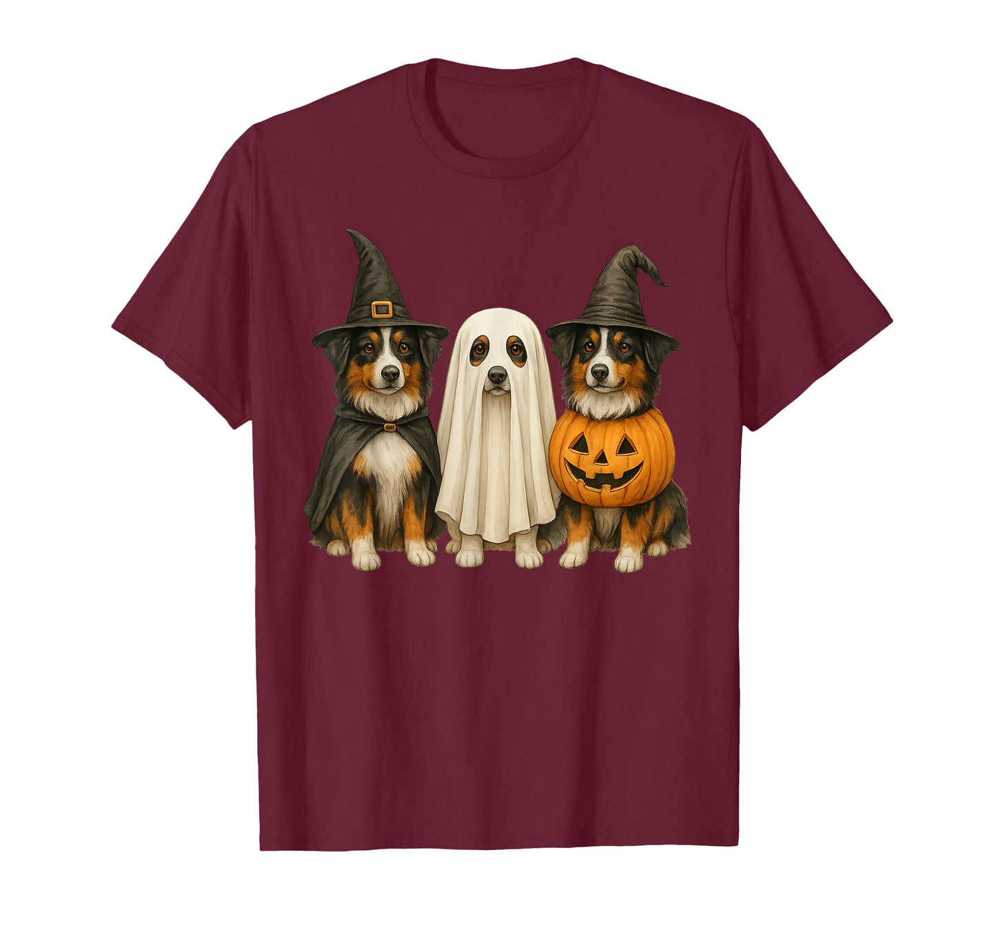 Australian Shepherd Halloween Dog Witch Ghost Pumpkin T-Shirt