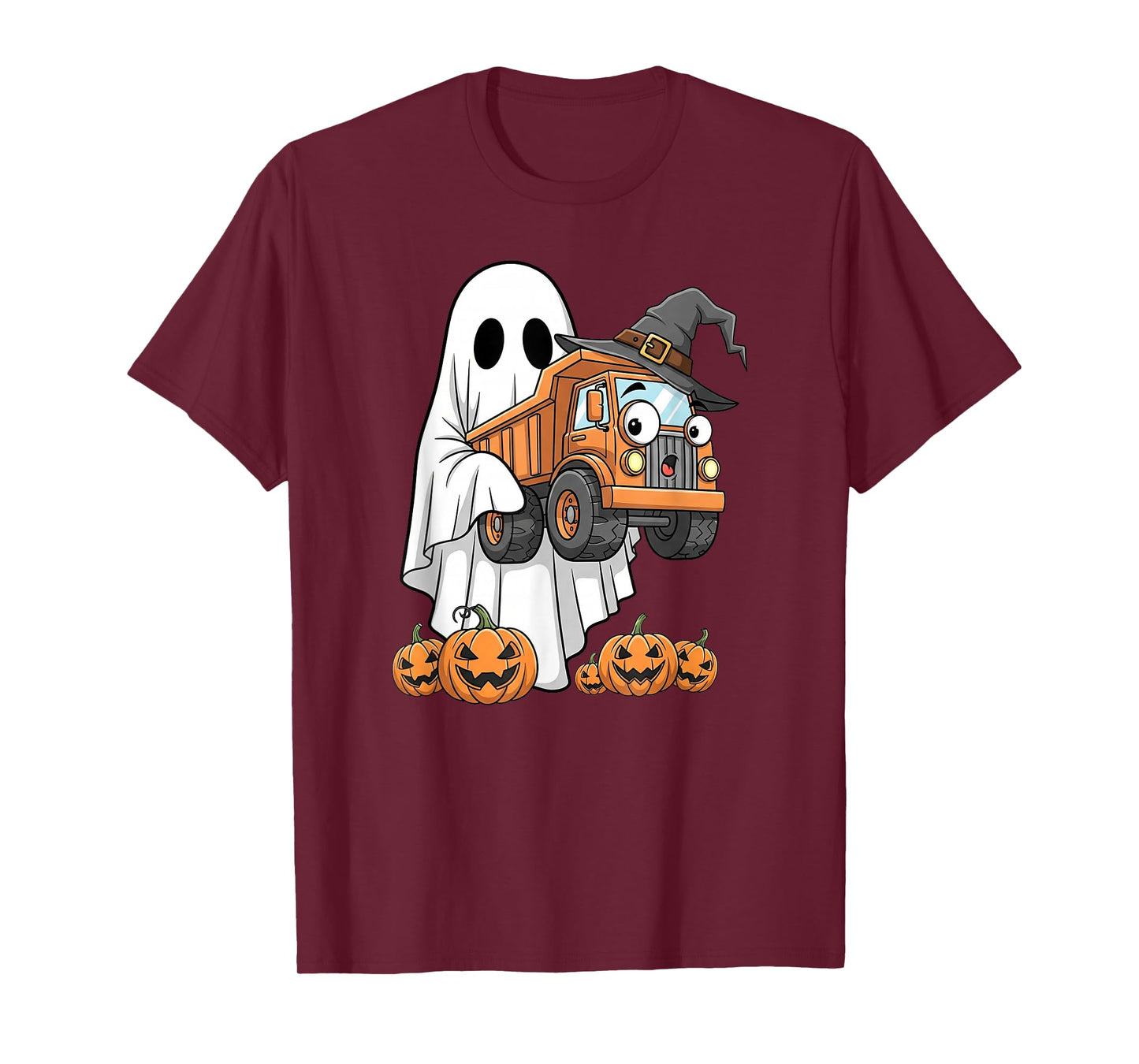 Funny Ghost Dump Truck Pumpkin Halloween Kids Mens Womens T-Shirt