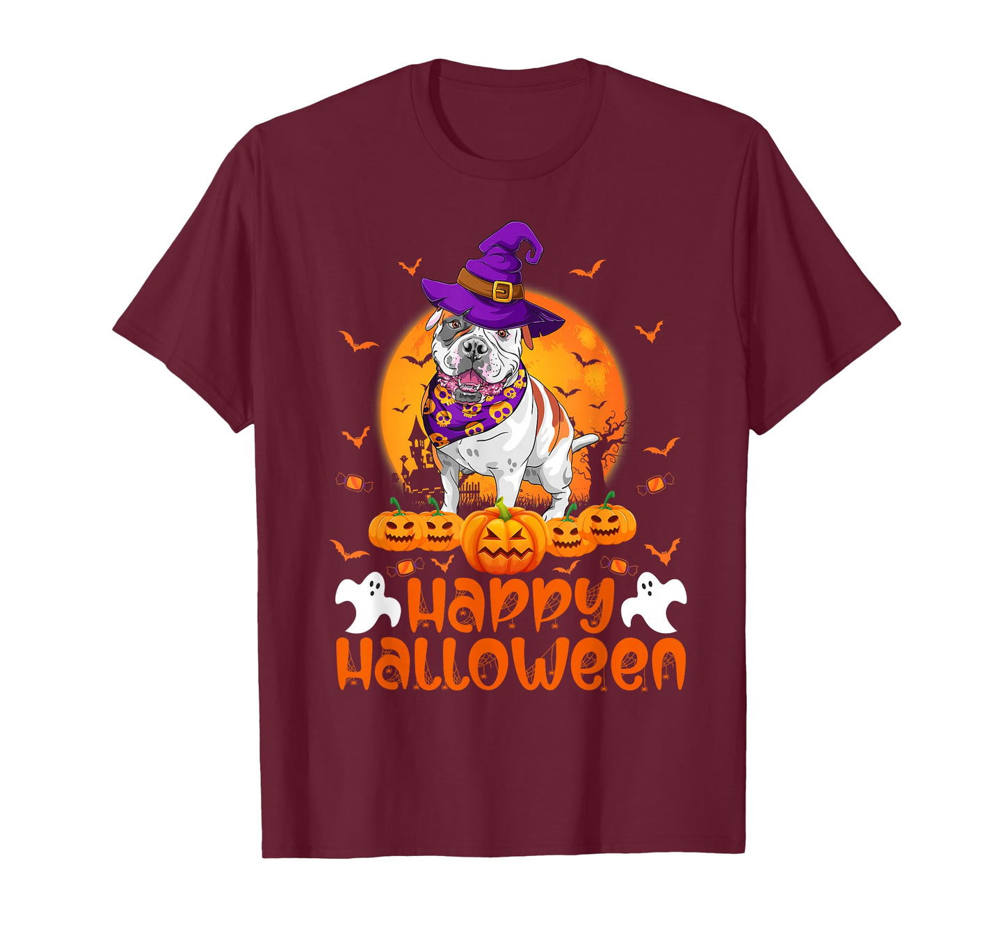 Vintage Pumpkin American Bulldog Witch Dog Funny Halloween T-Shirt