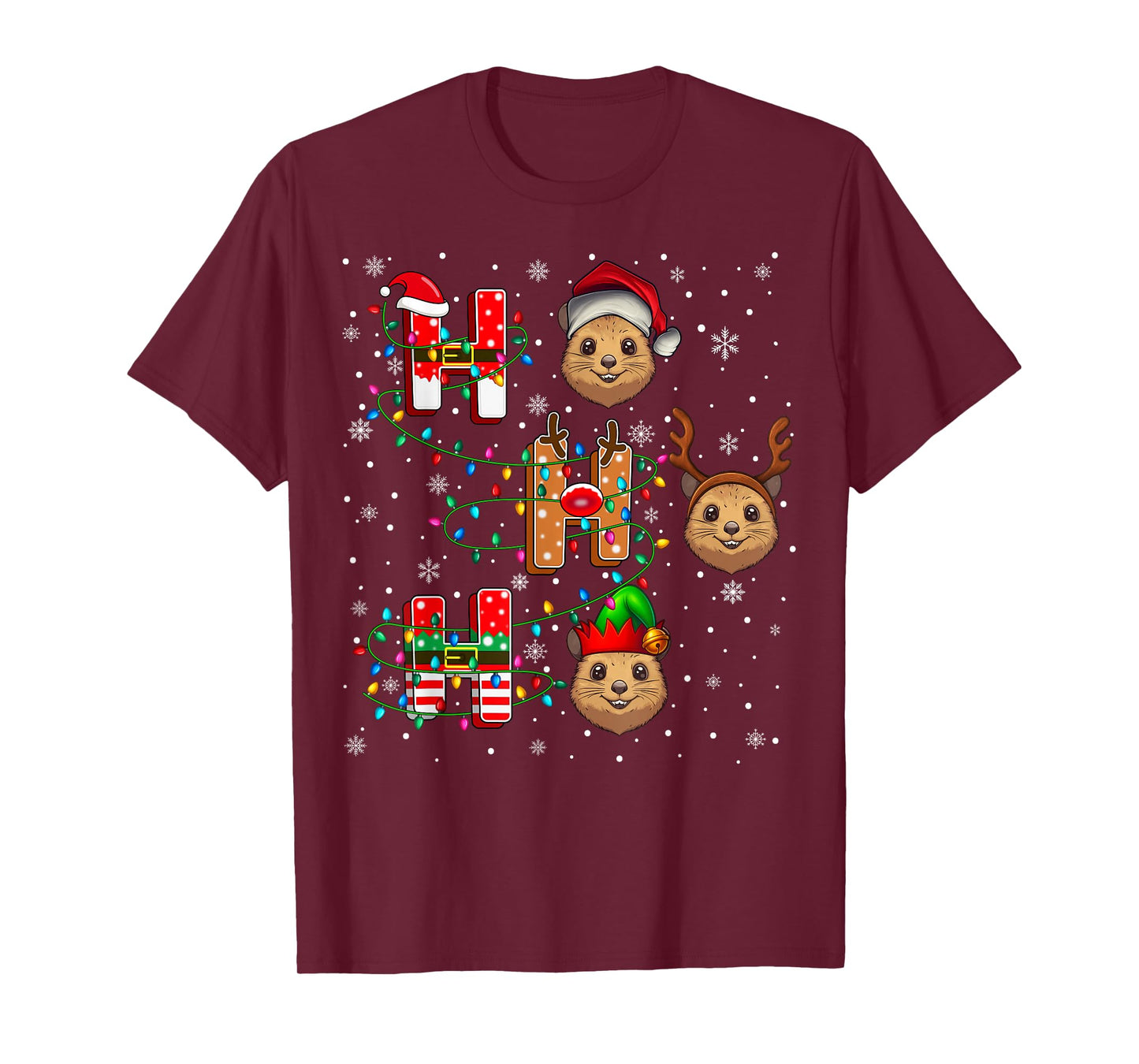 Ho Ho Ho Santa Reindeer Hat Elf Quokka Animal Christmas T-Shirt