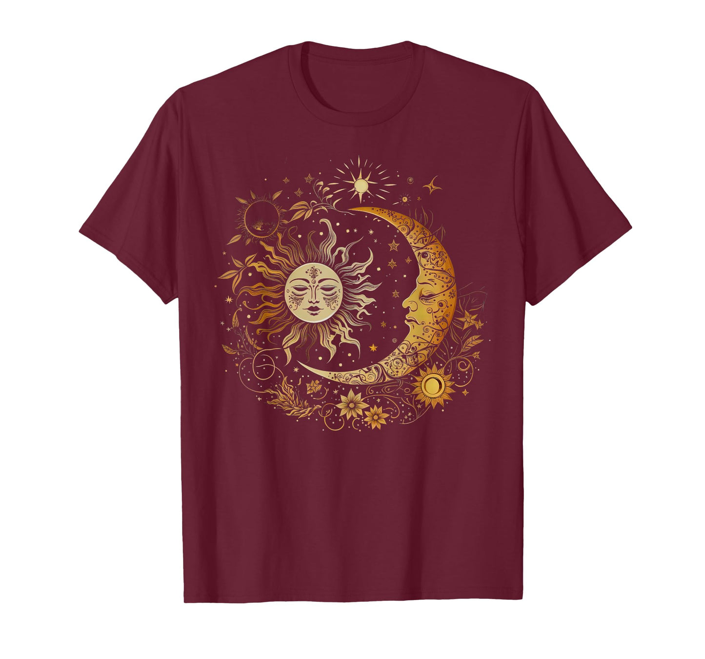Vintage Celestial Sun Moon Flower Astrology Moon Phases T-Shirt