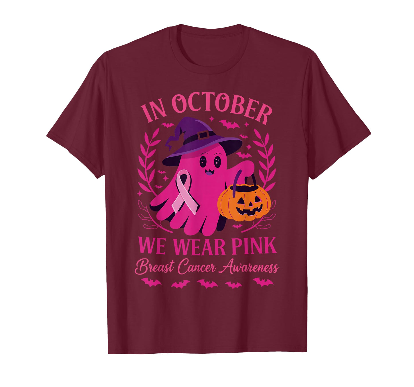 in October We Wear Pink Women Halloween Breast Cancer T-Shirt