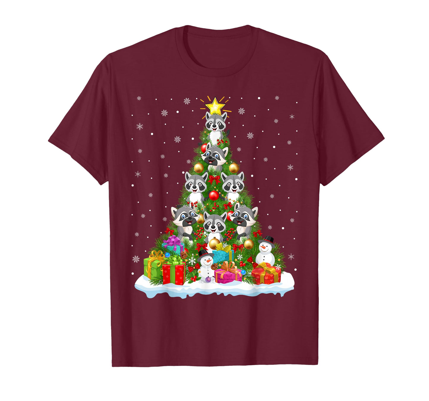 Cute Raccoon Christmas Tree Holiday Decor Funny Xmas Lights T-Shirt