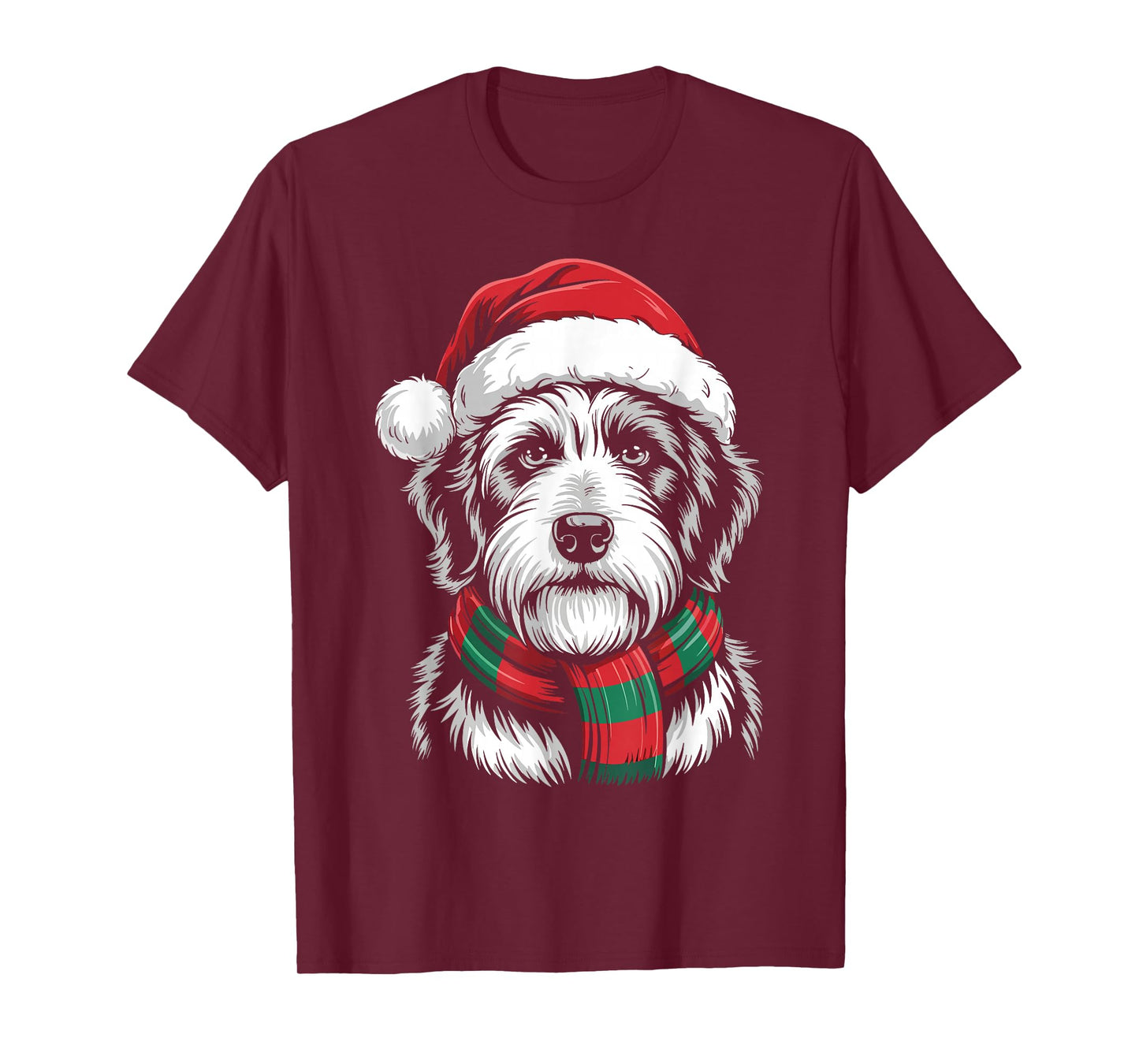 Bearded Collie Dog Xmas Santa Hat Scarf Christmas Costume T-Shirt