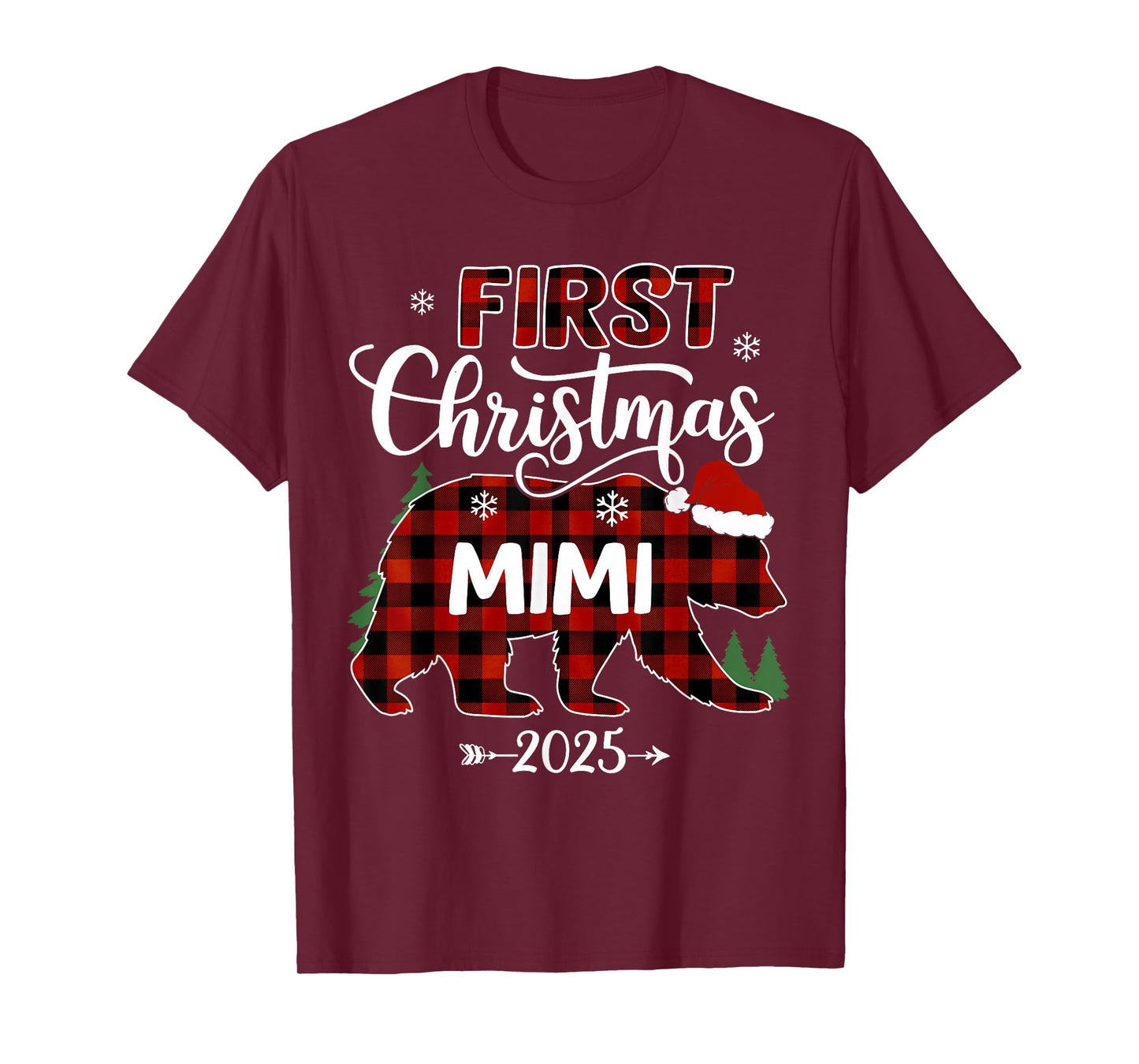 Pregnancy First Christmas Mimi Red Plaid Bear Santa 2025 T-Shirt