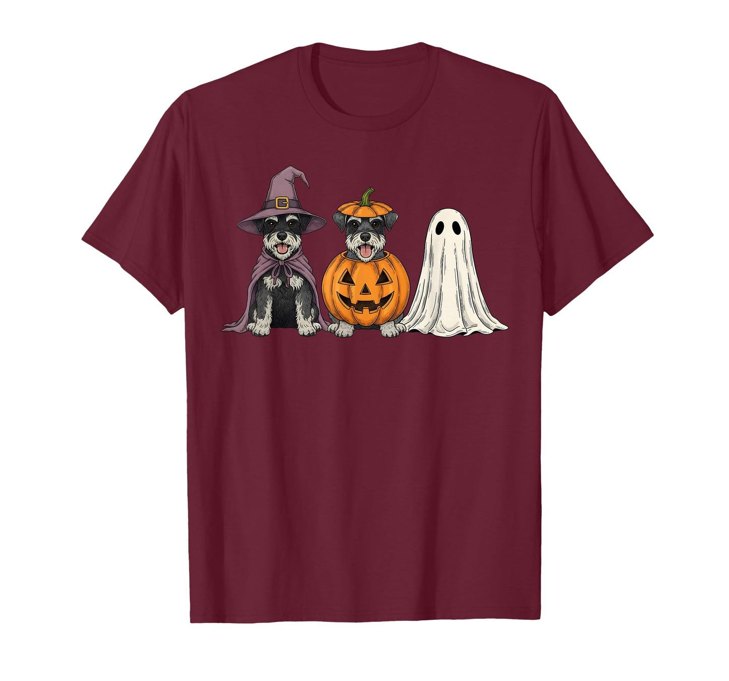 Spooky Ghost Miniature Schnauzer Pumpkin Halloween Dog Lover T-Shirt
