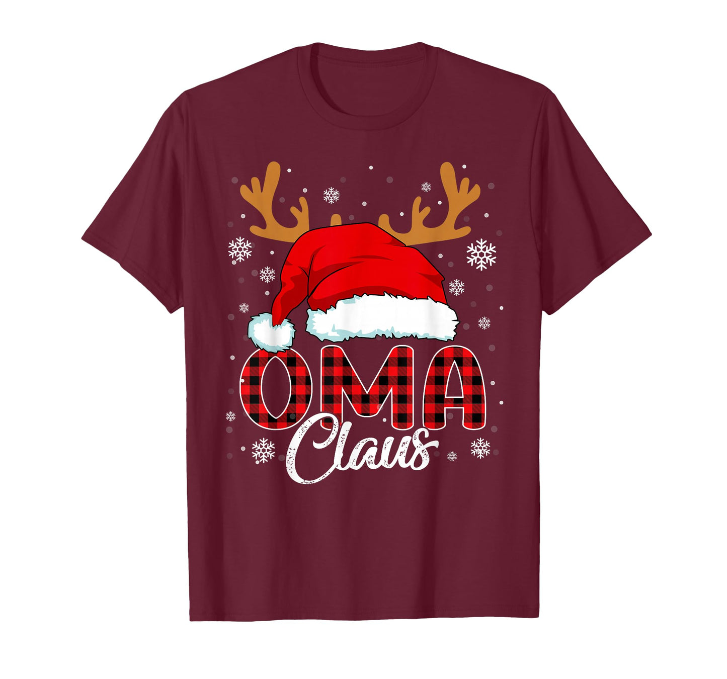 Oma Claus Santa Hat Christmas Red Plaid Matching Family Xmas T-Shirt