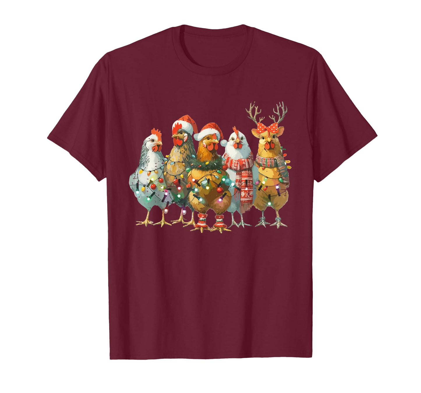 Funny Chicken Christmas Lights Farm Animal Cute Xmas Holiday T-Shirt