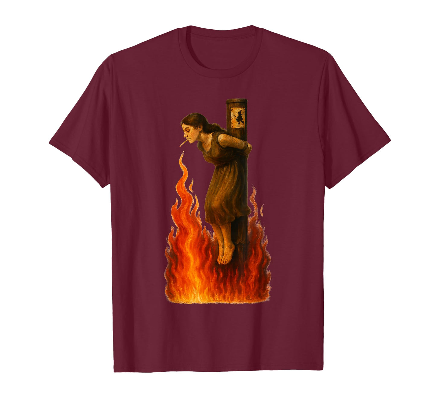 Dark Humor Feminist Witch Lighting Cigarette with Flames T-Shirt