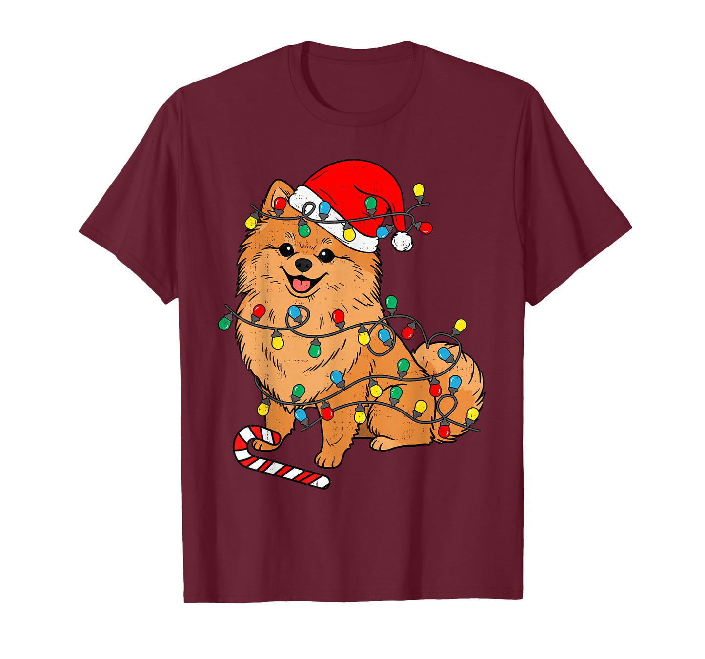 Pomeranian Dog Christmas Lights Santa Xmas Pet Dog Lover T-Shirt