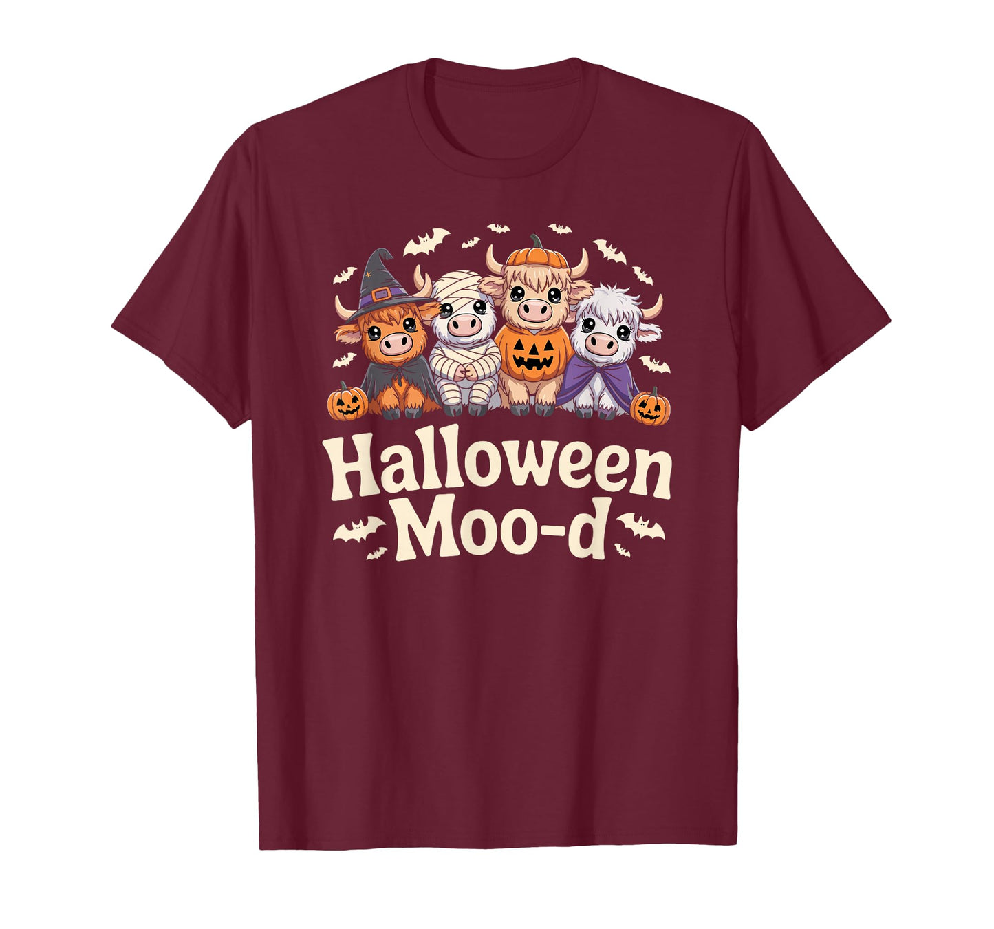 Cute Halloween Highland Cows Witch, Vampire, Mummy Costumes T-Shirt