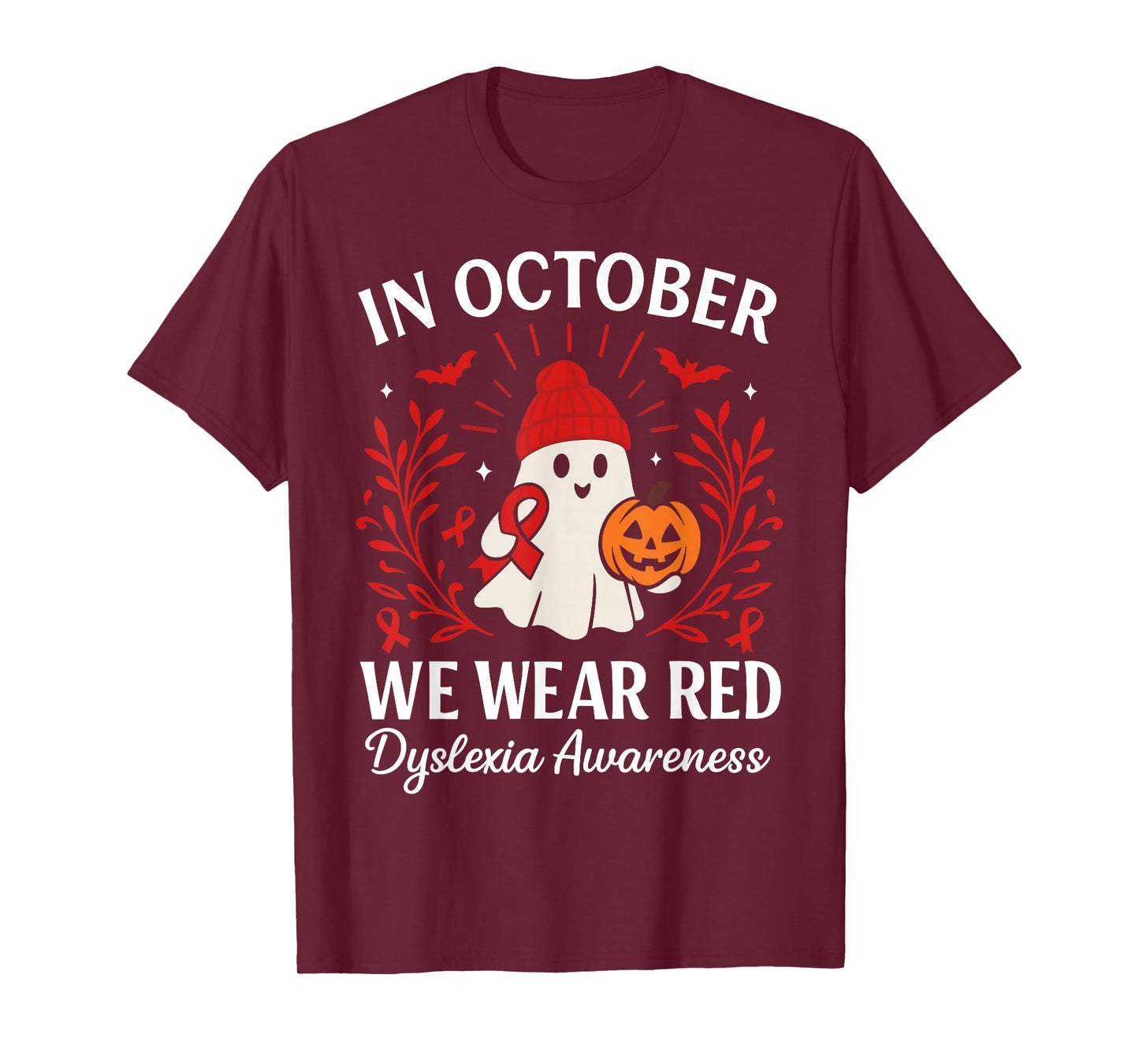 in October We Wear Red Dyslexia Awareness Halloween Ghost T-Shirt