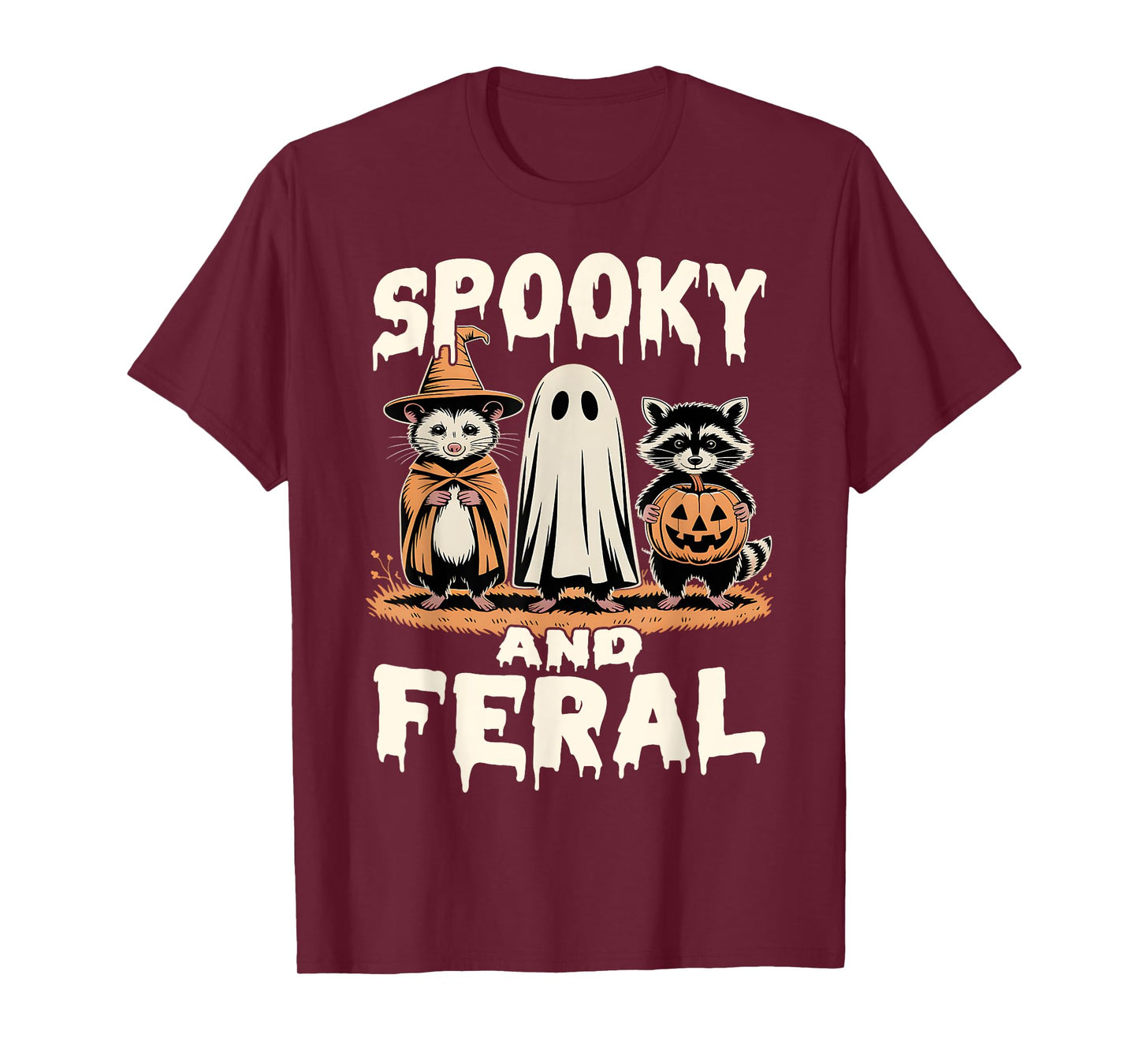 Funny Raccoon Opossum Halloween Ghost Boo Spooky and Feral T-Shirt
