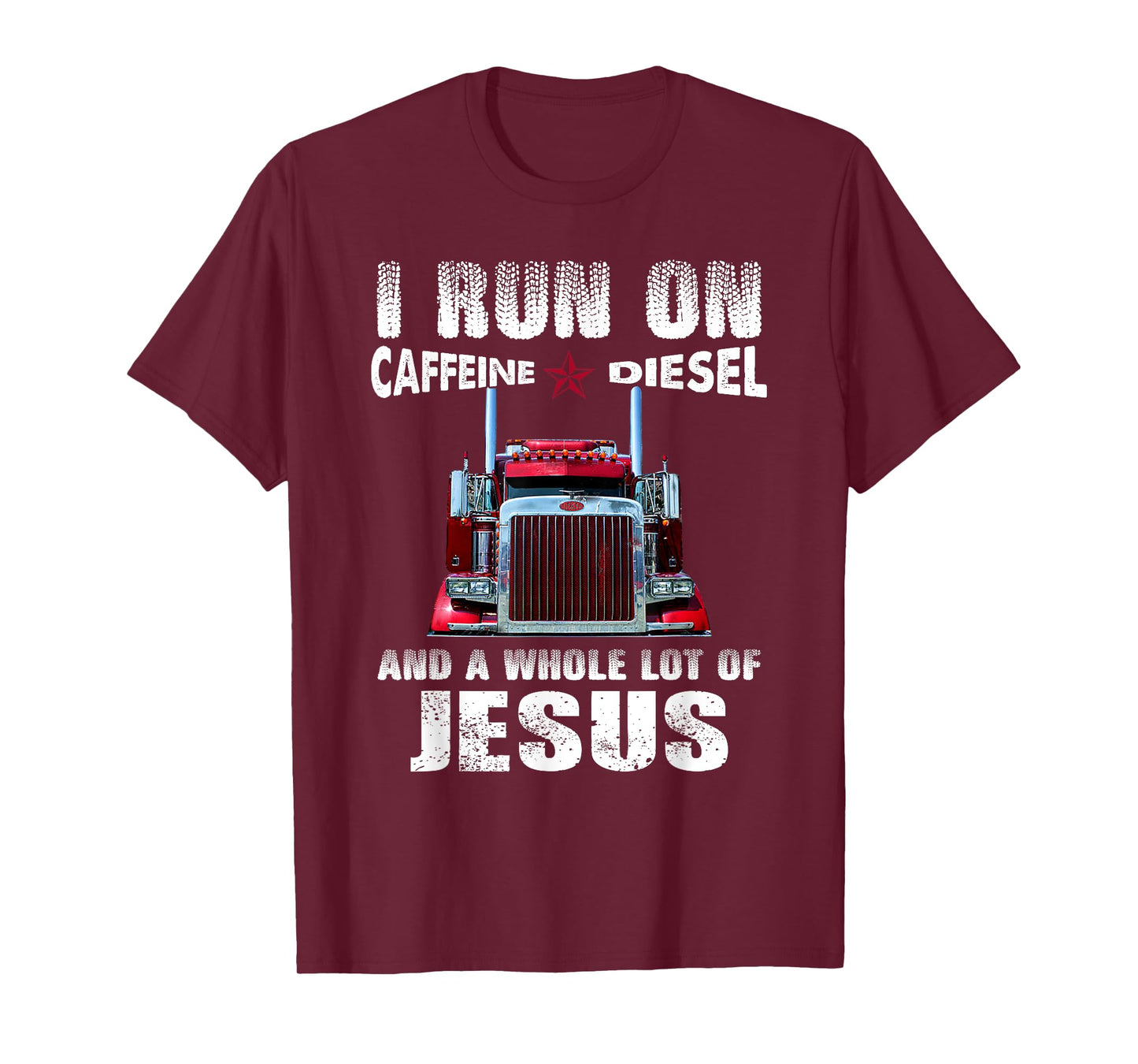Caffeine Diesel Jesus Christian Trucker Distressed T-Shirt