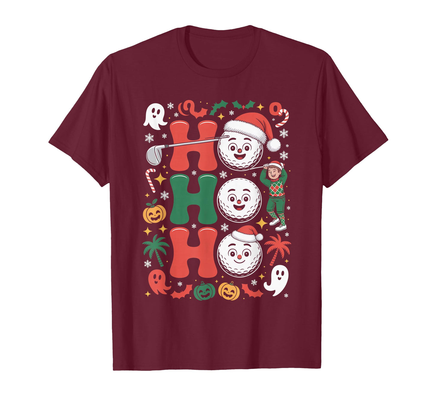 Ho Ho Ho Golf Ball Santa Hat Halloween & X'Mas T-Shirt