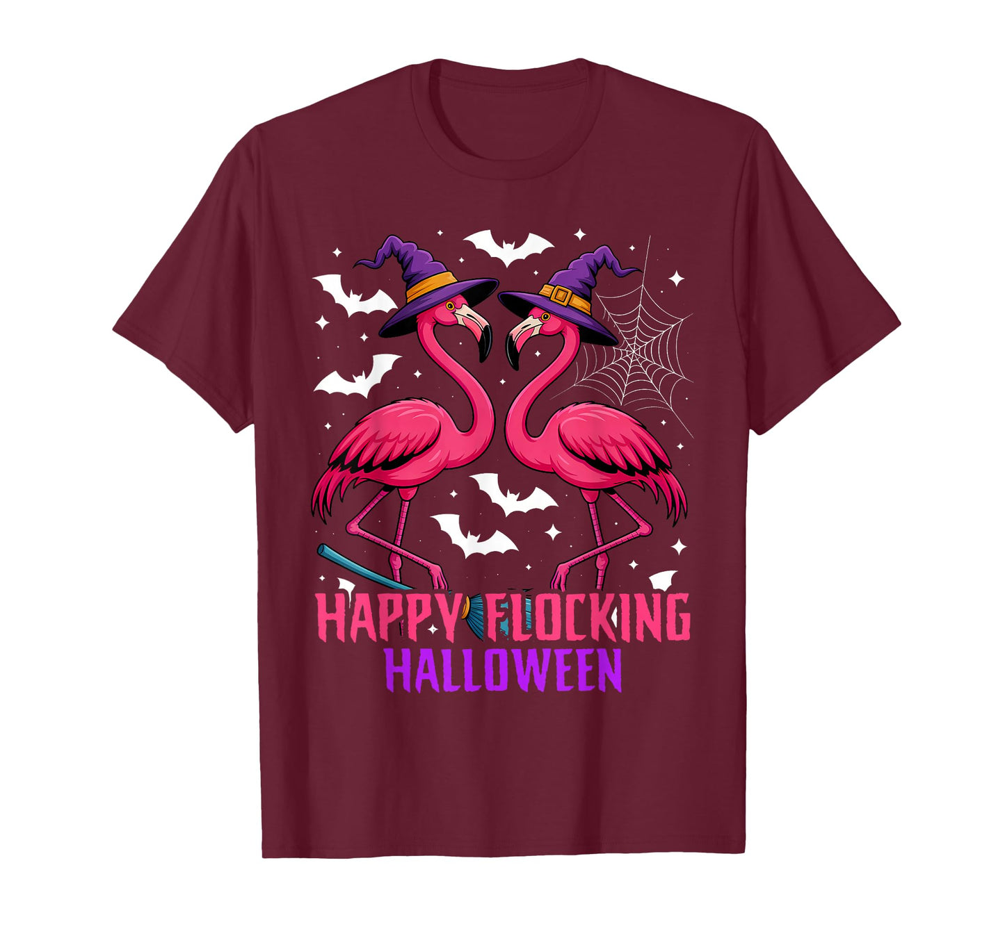 Happy Flocking Halloween Funny Pink Flamingo Witch T-Shirt