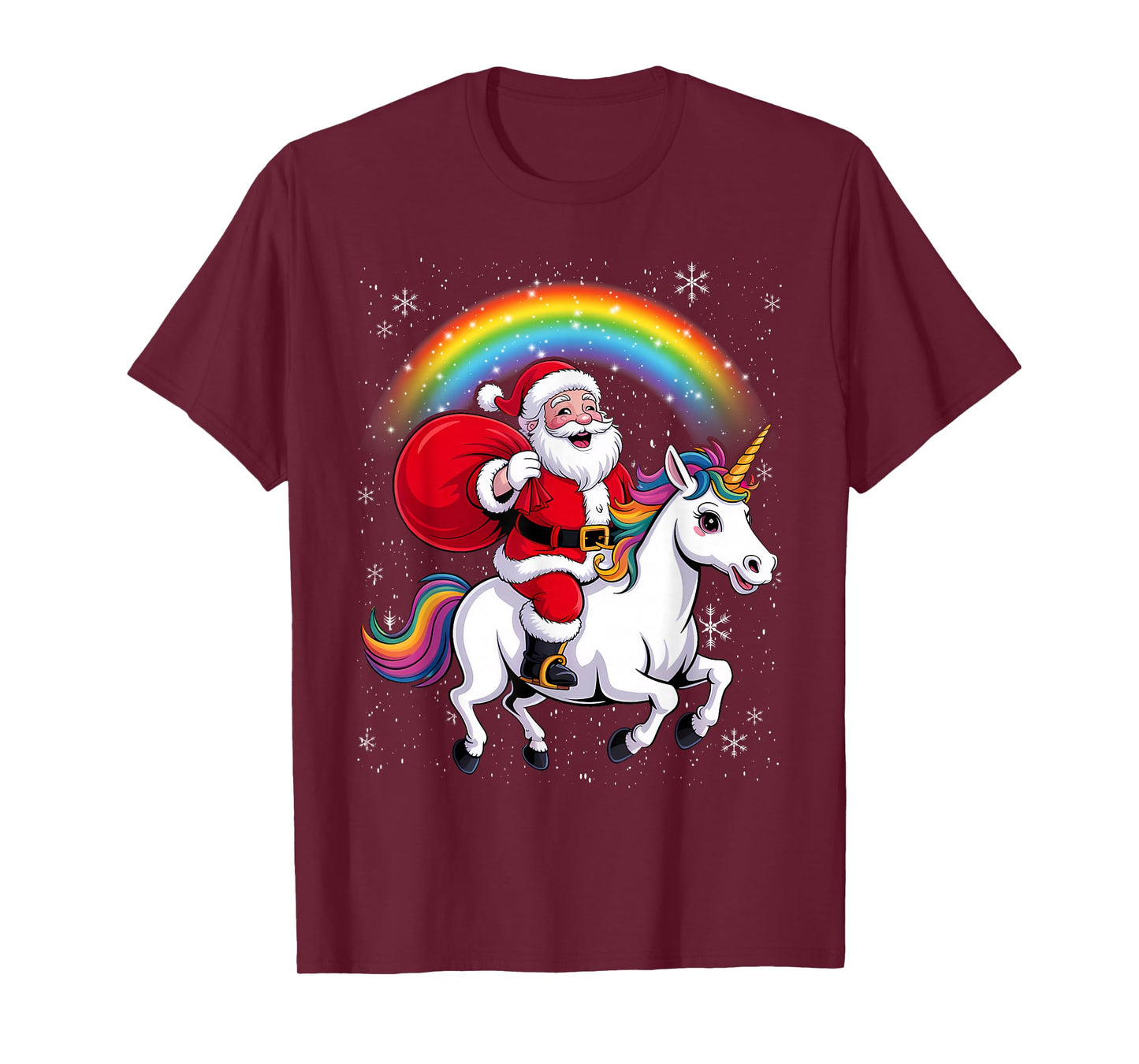 Christmas Santa Riding Unicorn Xmas Girls Women Rainbow T-Shirt