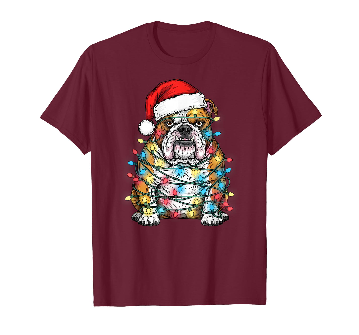 Funny Bull Dog Christmas Lights Santa Hat Pet Lover T-Shirt