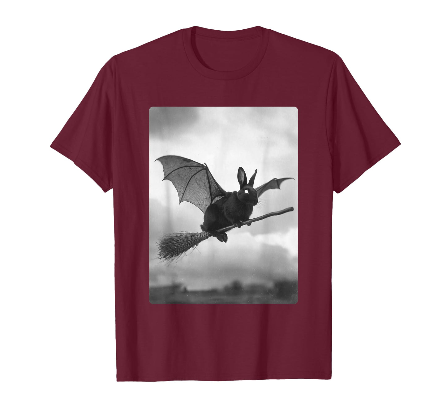 Gothic Rabbit Witch Broom Bat Wings Spooky Halloween Animal T-Shirt