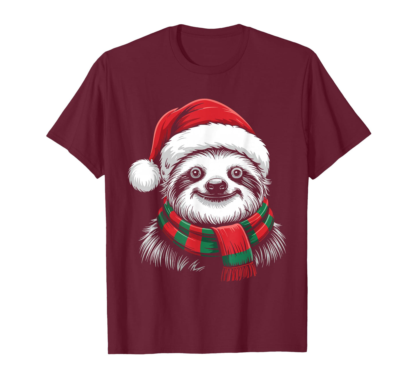 Sloth Xmas Santa Hat Scarf Christmas Costume T-Shirt