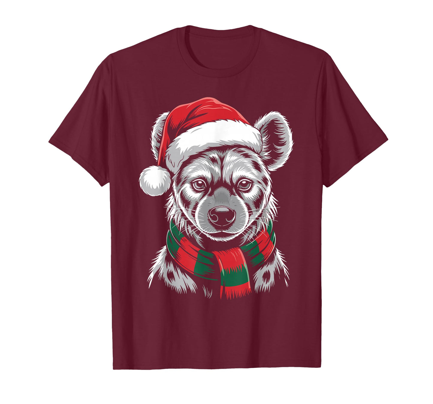 Hyena Xmas Santa Hat Scarf Christmas Costume T-Shirt