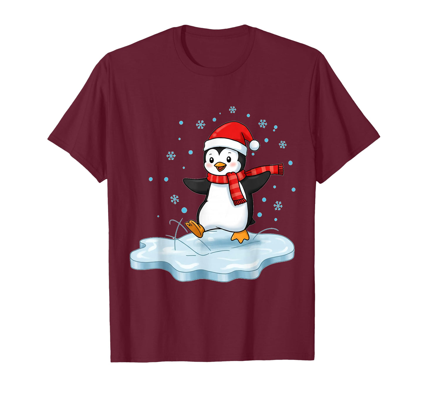 Happy Holiday Penguin on Ice with Santa Hat T-Shirt
