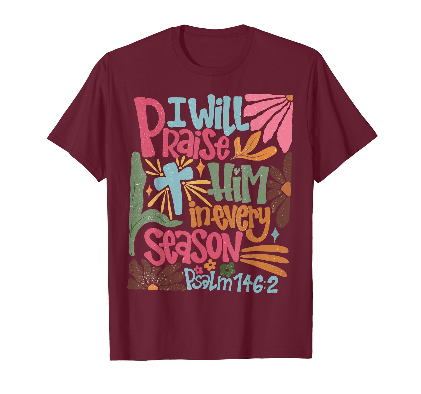 Vintage Praise Him In Every Season Boho Floral Drawn T-Shirt