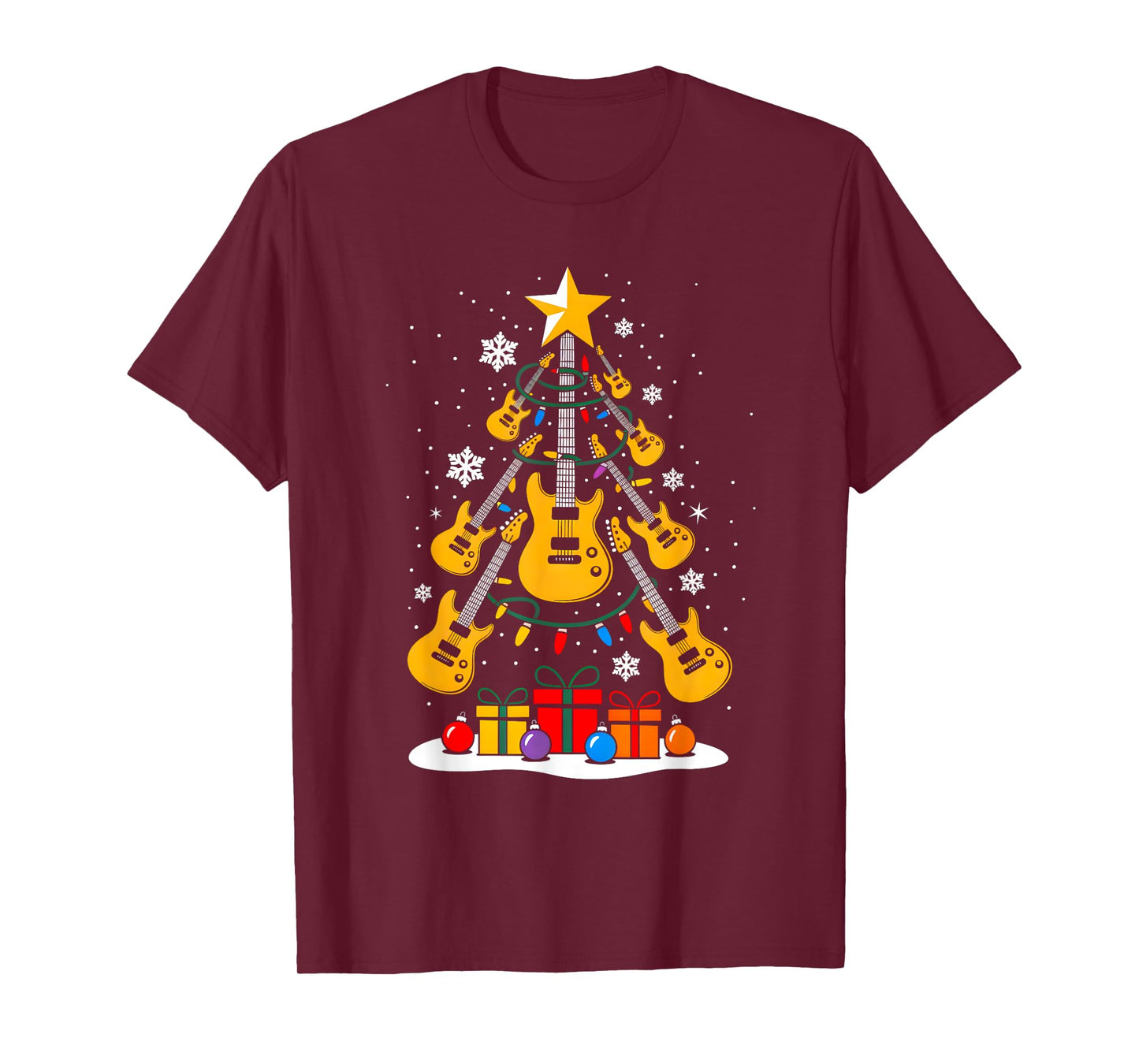 Christmas Guitar Rock Player Xmas Tree Music Lover Santa T-Shirt