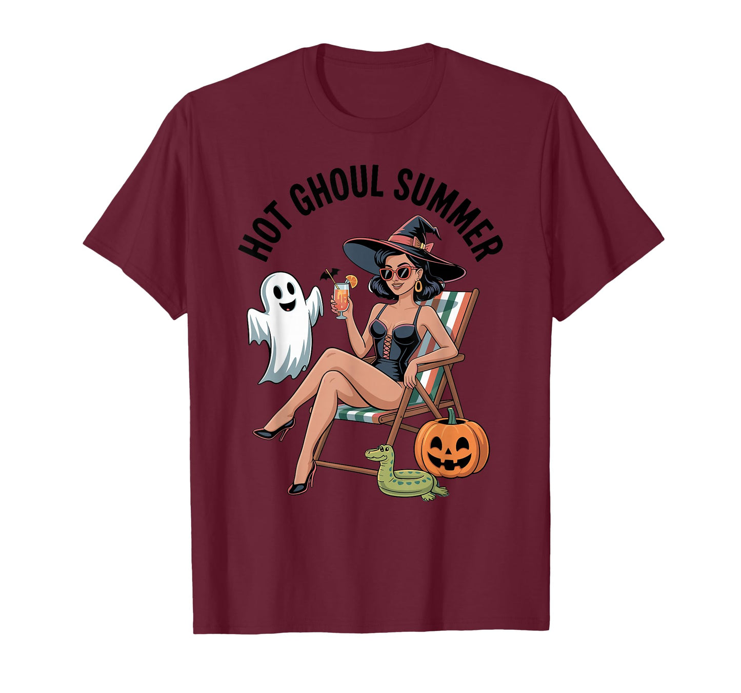 Hot Ghoul Summer Witch Beach Pinup Halloween T-Shirt