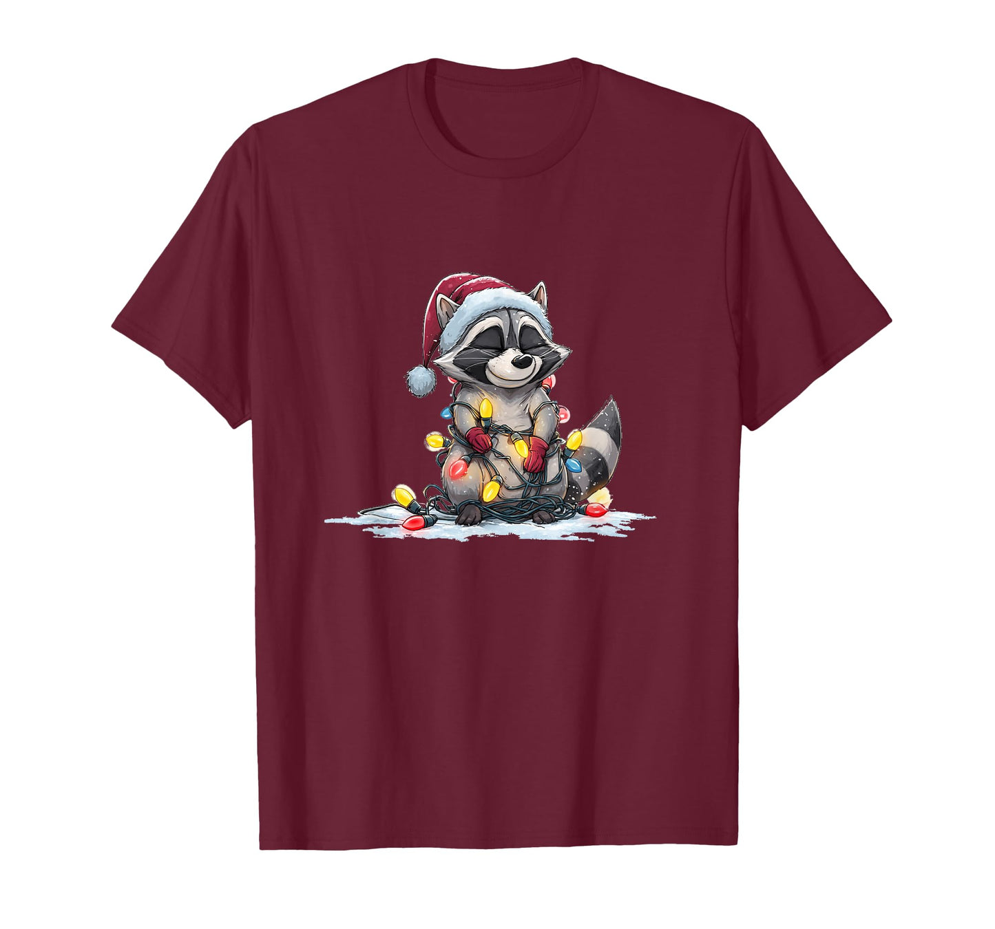 Funny Christmas Smile Raccoon with Santa Claus Hat Costume T-Shirt