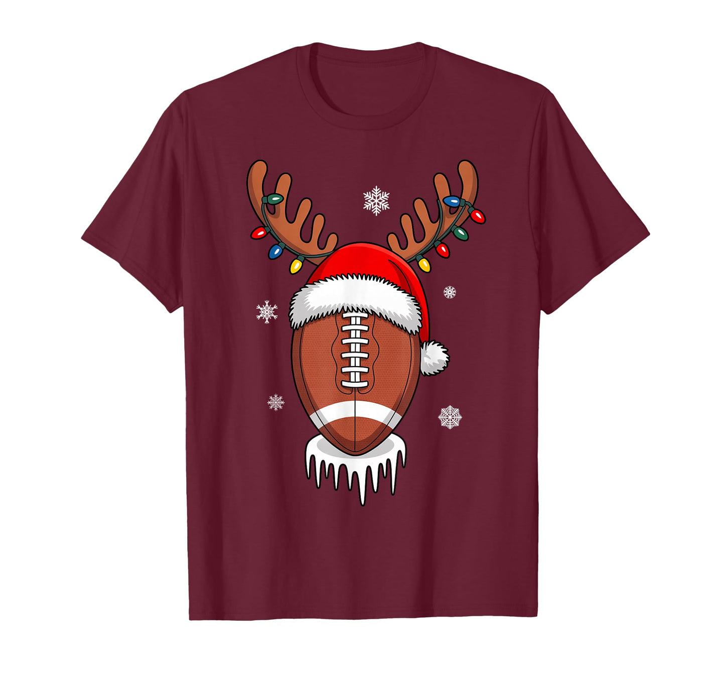 Football Player Ball Santa Hat Xmas Boys Men Women Christmas T-Shirt