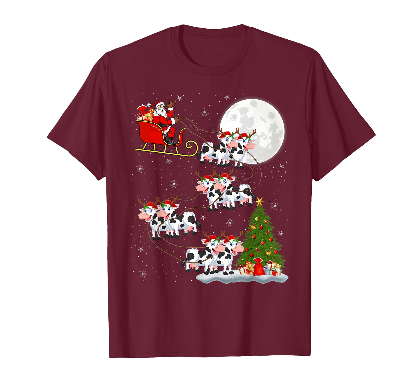 Cattle Cow Santa Sleigh Flying Funny Magical Christmas T-Shirt