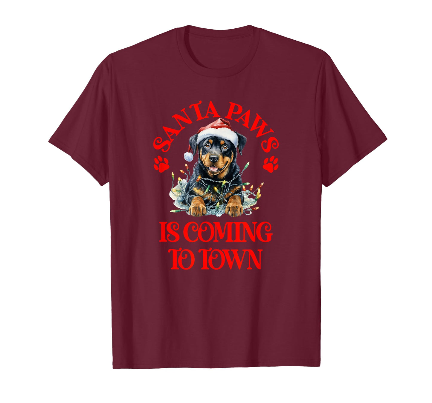 Santa Paws is Coming to Town with Christmas Rottie T-Shirt